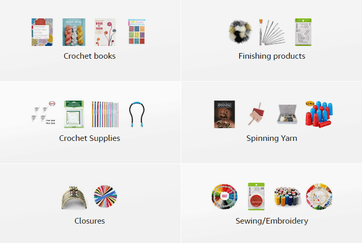 Samples of crochet related items found on Heart Hook Home\'s Amazon page.